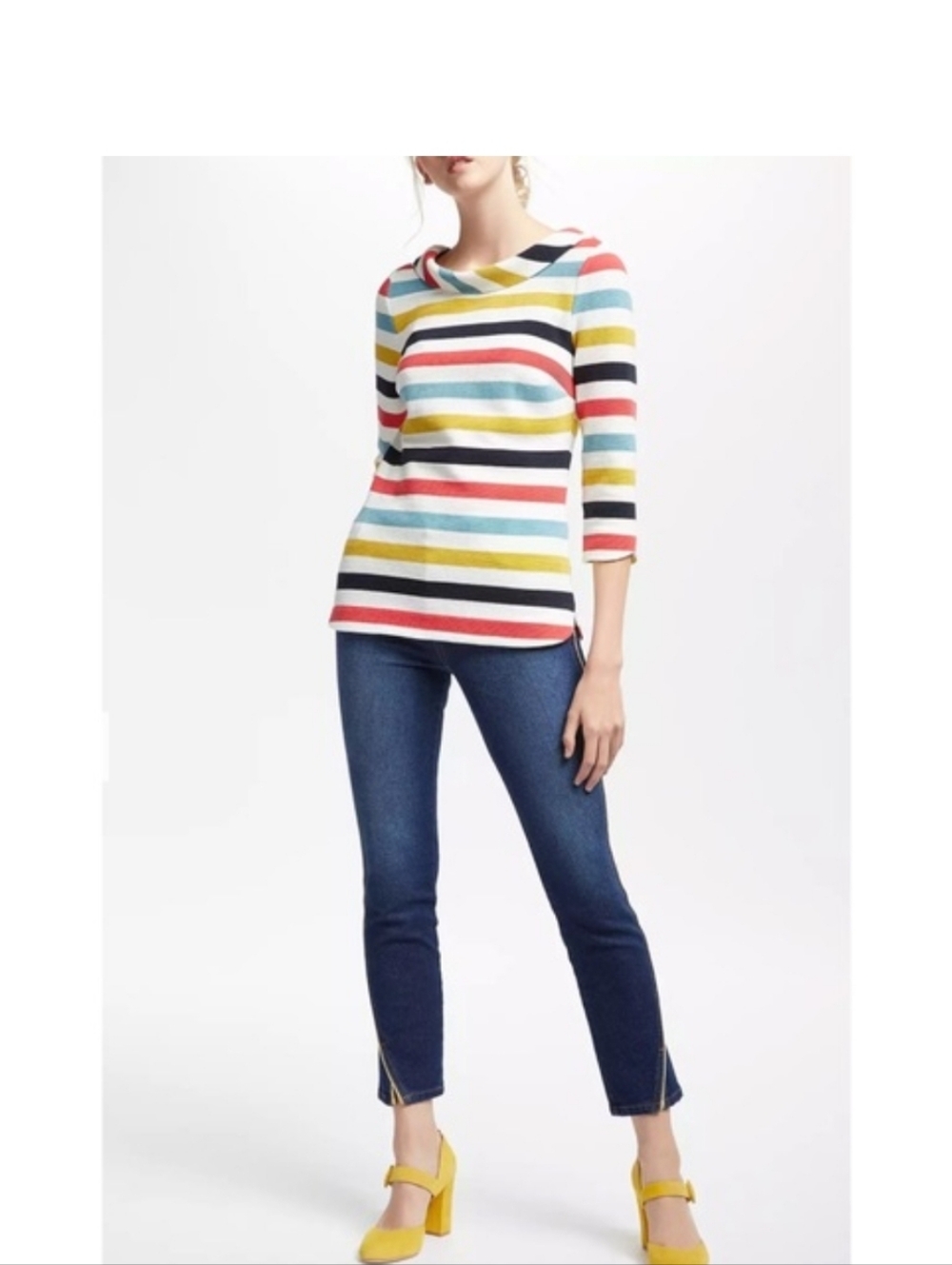 NEW Boden Edinburgh Jeans Blue Gold Stripe Accent Size 12